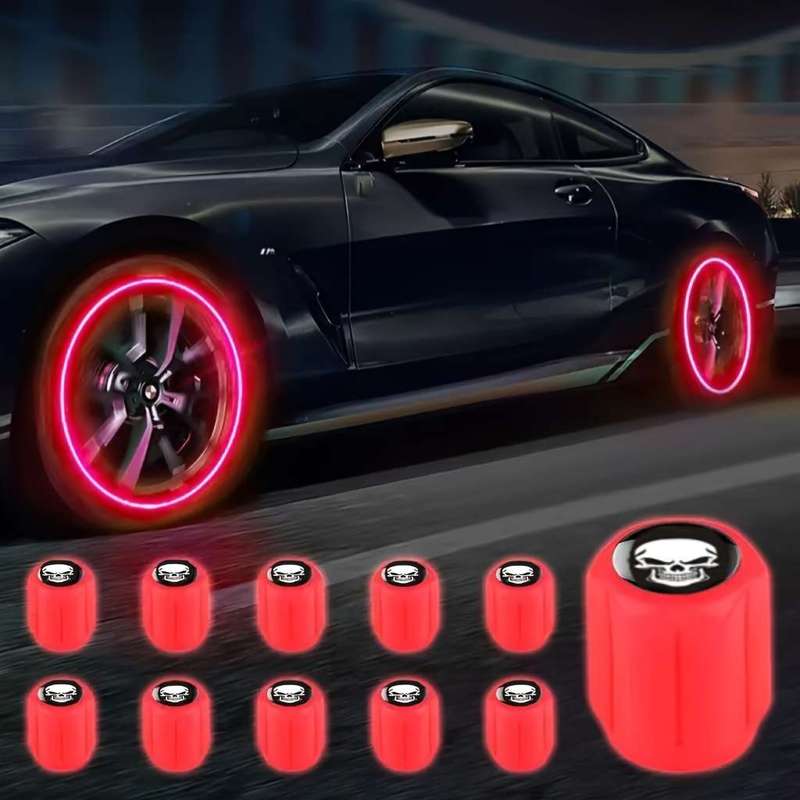 4 New Fluorescent Skull Tire Valve Caps
