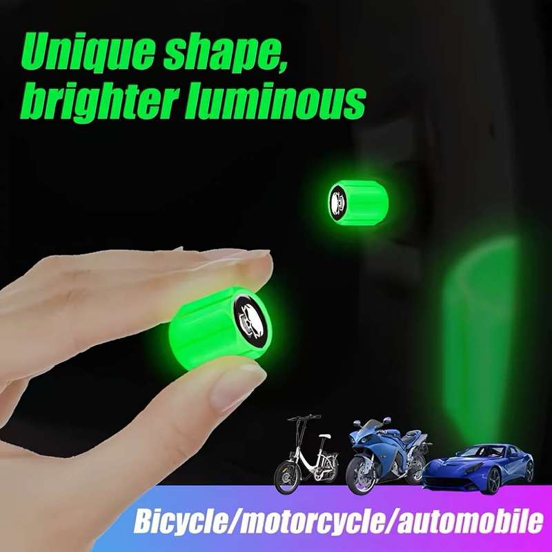 4 New Fluorescent Skull Tire Valve Caps
