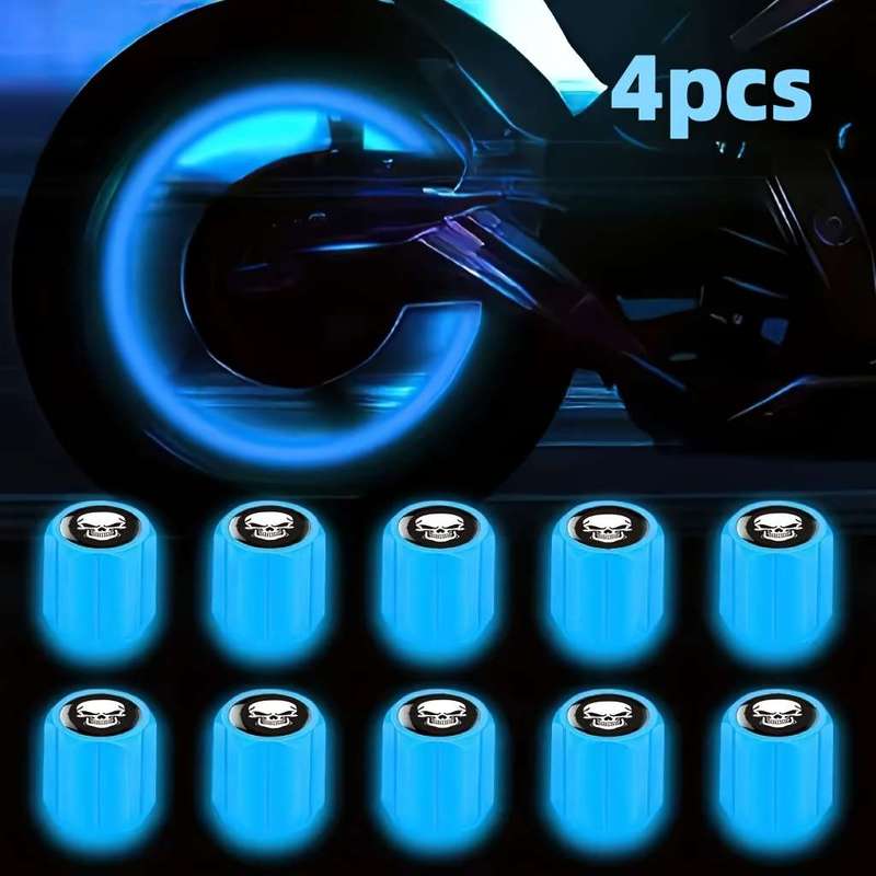 4 New Fluorescent Skull Tire Valve Caps