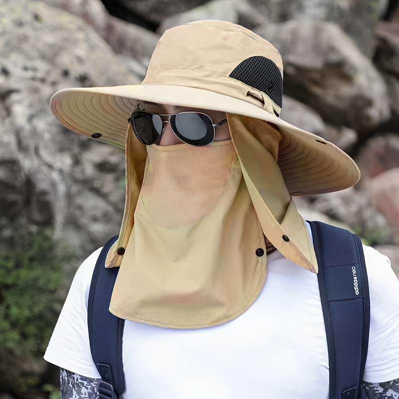 Men's Wide Brim Sun Hat With Removable Face And Neck Hood