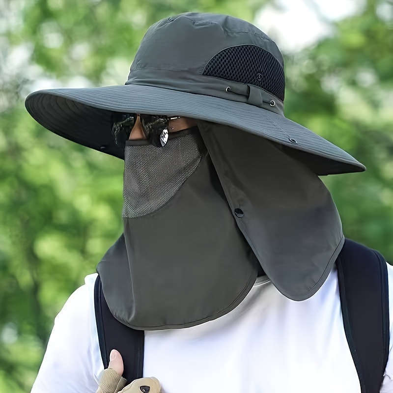 Men's Wide Brim Sun Hat With Removable Face And Neck Hood