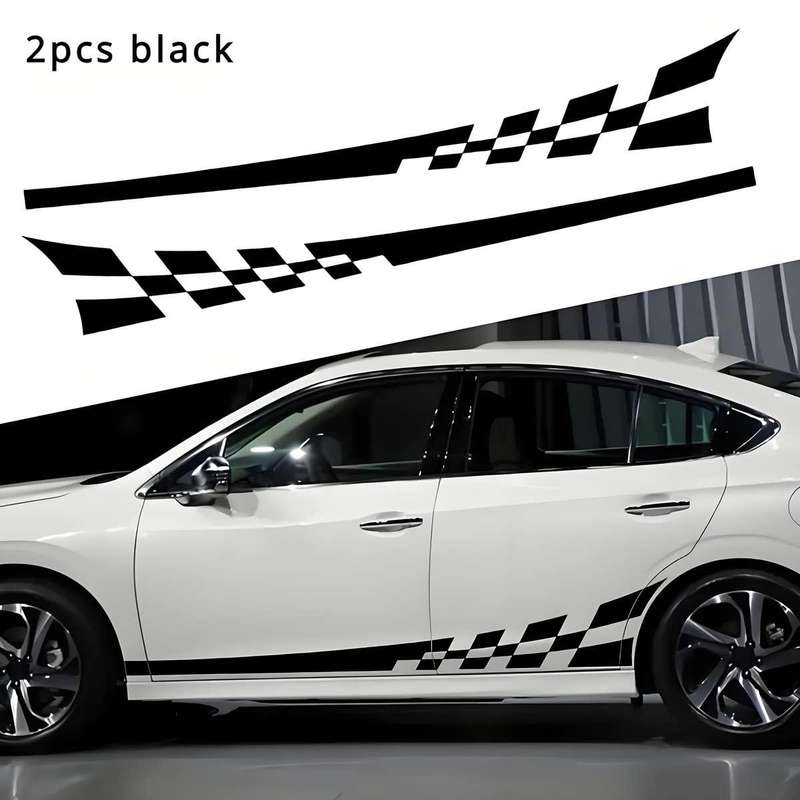 Set of 2 Glossy Checkered Flag Racing Decals - Self Adhesive