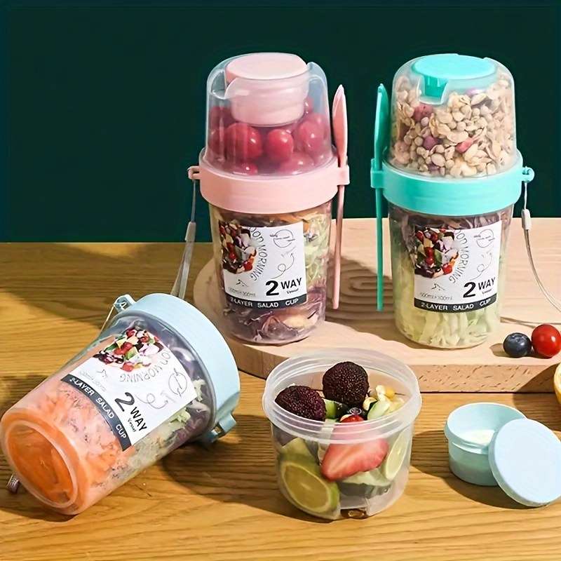 Two-Way Portable Salad Dressing Cup Set With Dressing Container And Fork