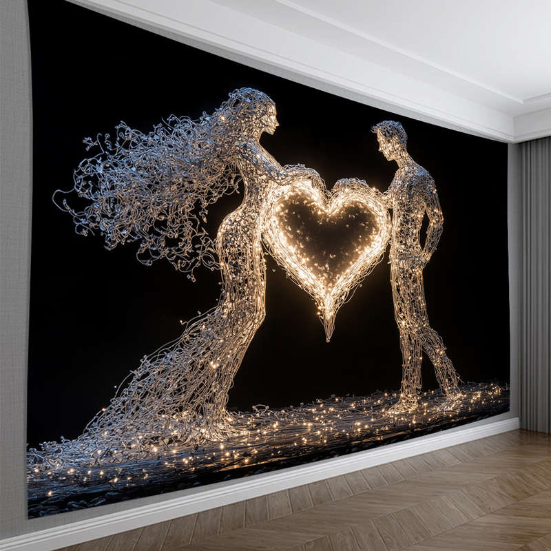 Valentine's Day Glowing Couple Silhouette Tapestry