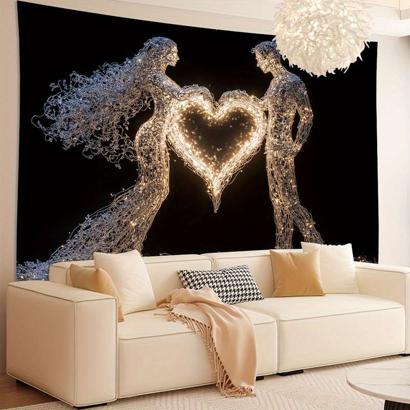 Valentine's Day Glowing Couple Silhouette Tapestry