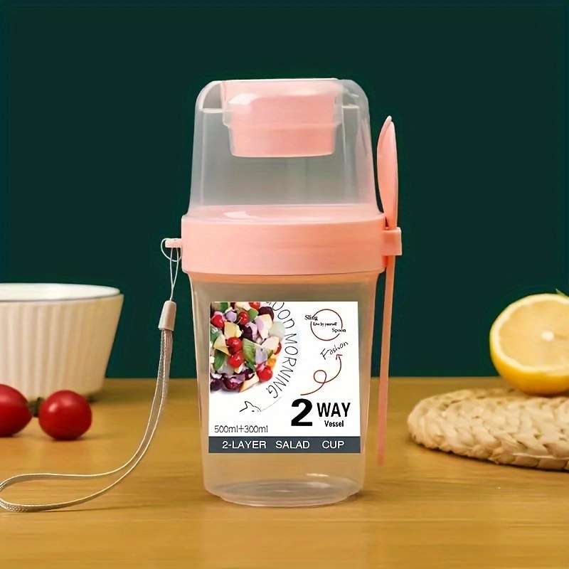 Two-Way Portable Salad Dressing Cup Set With Dressing Container And Fork