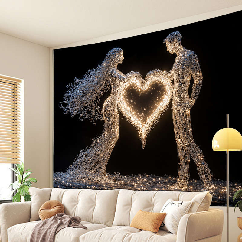 Valentine's Day Glowing Couple Silhouette Tapestry