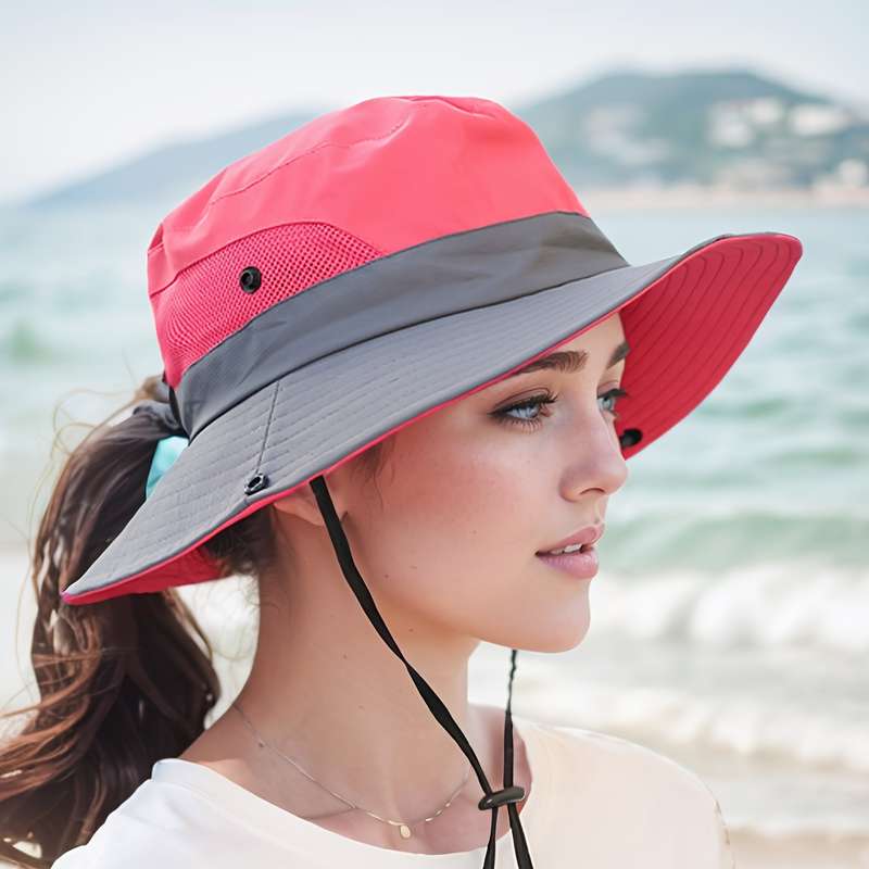 Women's Two-Tone Sun Hat With Ponytail Hole