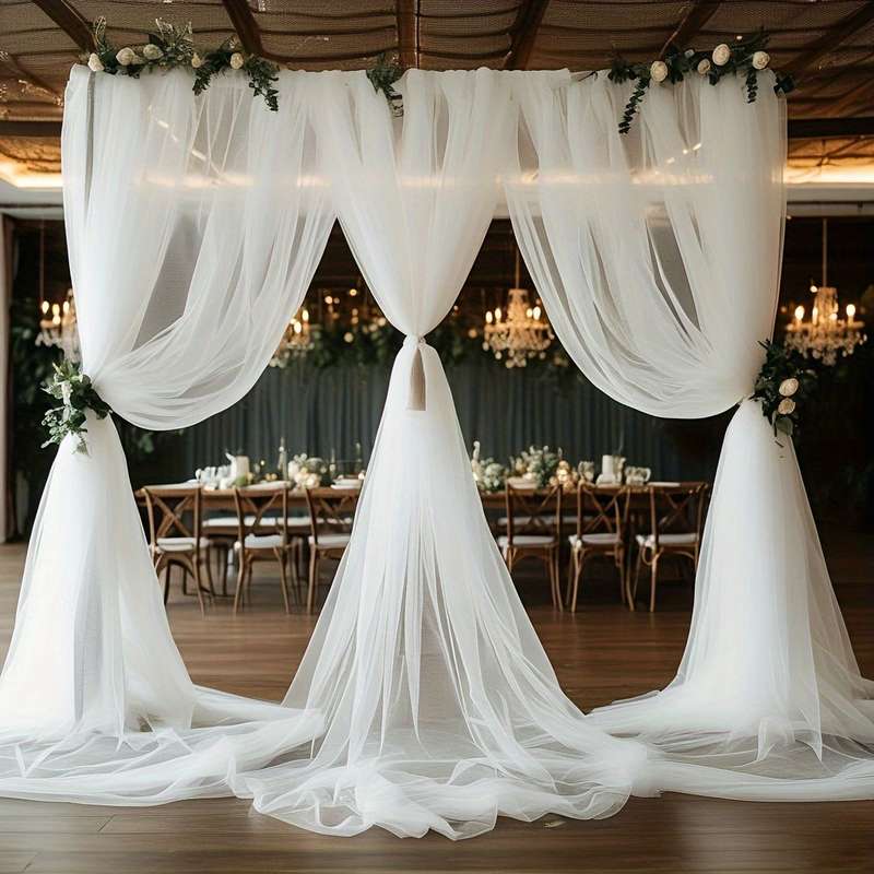 Elegant White Chiffon Tulle Curtains For Wedding Arch