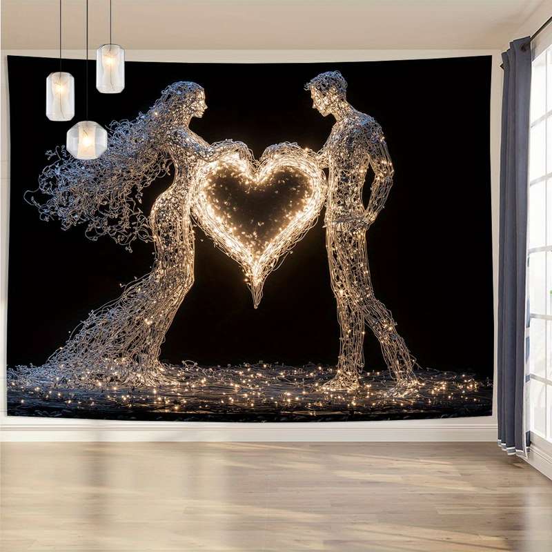 Valentine's Day Glowing Couple Silhouette Tapestry