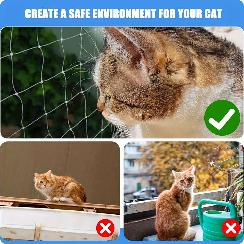 Balcony Transparent Cat Protection Net With Connecting Rope And Accessories