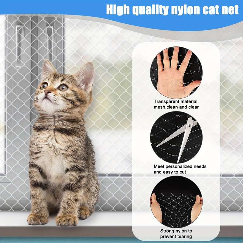 Balcony Transparent Cat Protection Net With Connecting Rope And Accessories