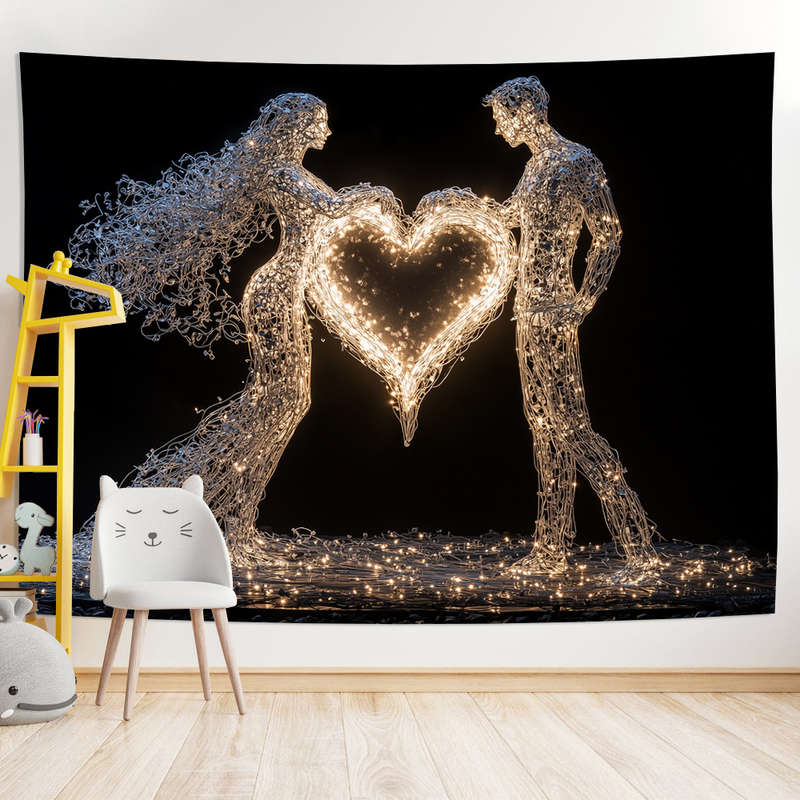 Valentine's Day Glowing Couple Silhouette Tapestry
