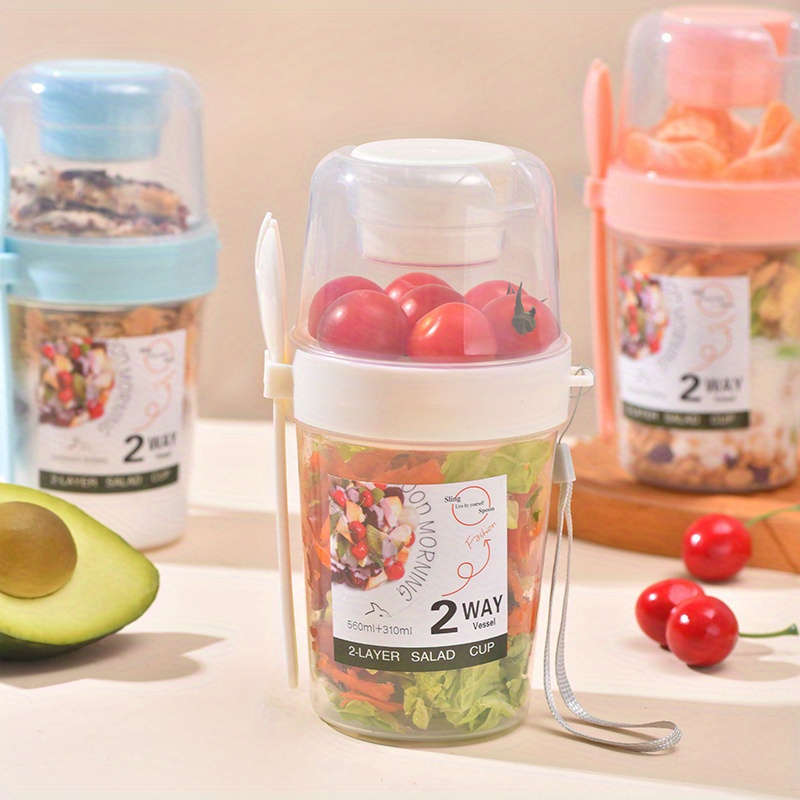 Two-Way Portable Salad Dressing Cup Set With Dressing Container And Fork