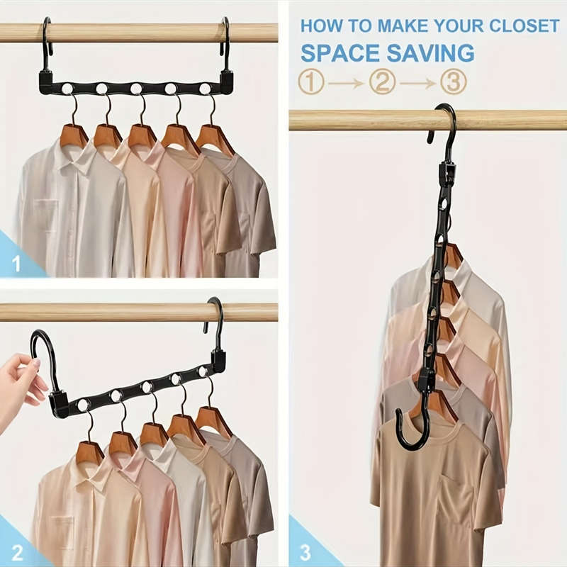 5 Pieces Space Saving Clothes Hangers Black Plastic Hangers