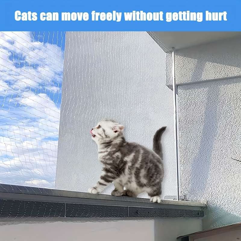 Balcony Transparent Cat Protection Net With Connecting Rope And Accessories