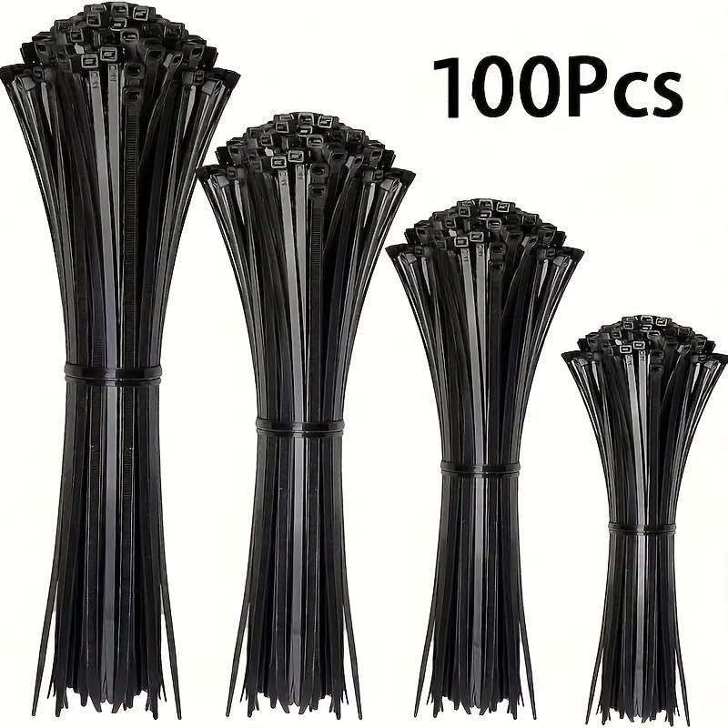 100-Piece Multi-Size Black Nylon Cable Tie Set