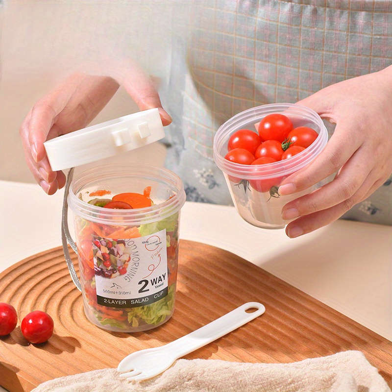 Two-Way Portable Salad Dressing Cup Set With Dressing Container And Fork