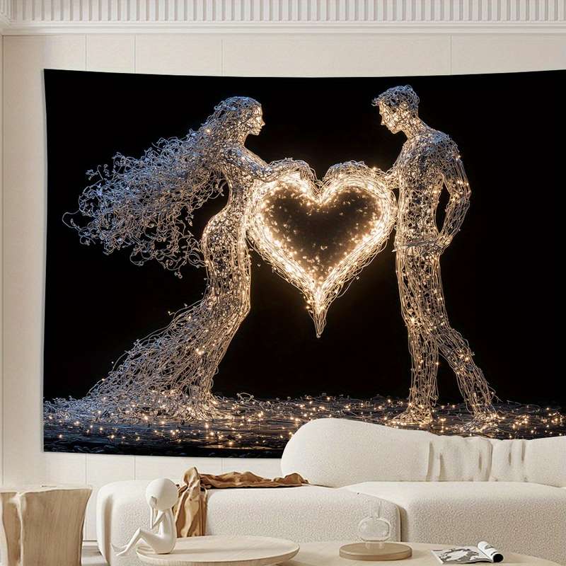 Valentine's Day Glowing Couple Silhouette Tapestry