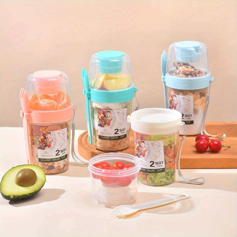 Two-Way Portable Salad Dressing Cup Set With Dressing Container And Fork