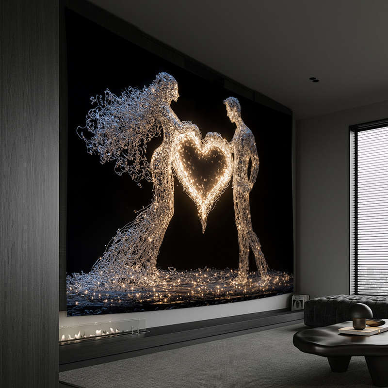 Valentine's Day Glowing Couple Silhouette Tapestry