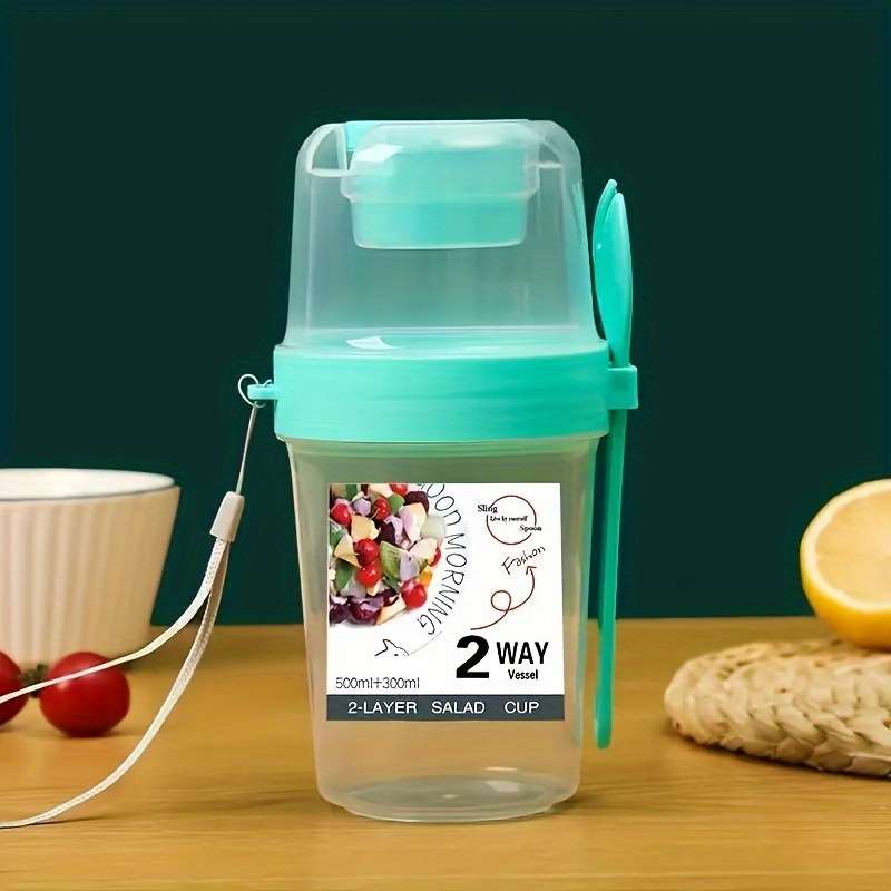 Two-Way Portable Salad Dressing Cup Set With Dressing Container And Fork