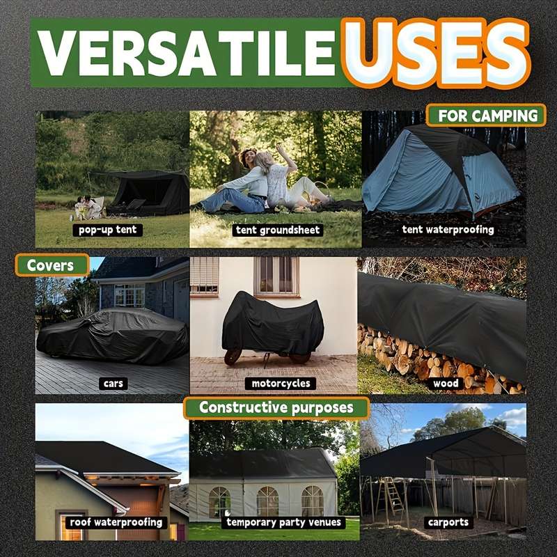 Black Waterproof Tarp With Metal Grommets And Reinforced Edges