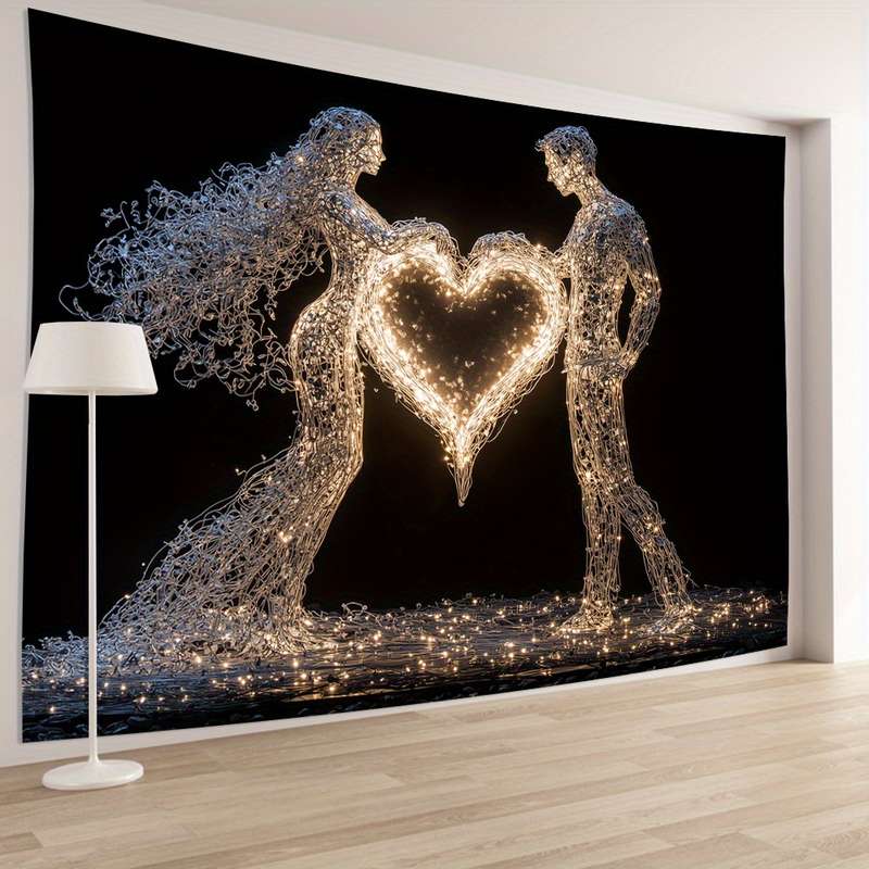 Valentine's Day Glowing Couple Silhouette Tapestry