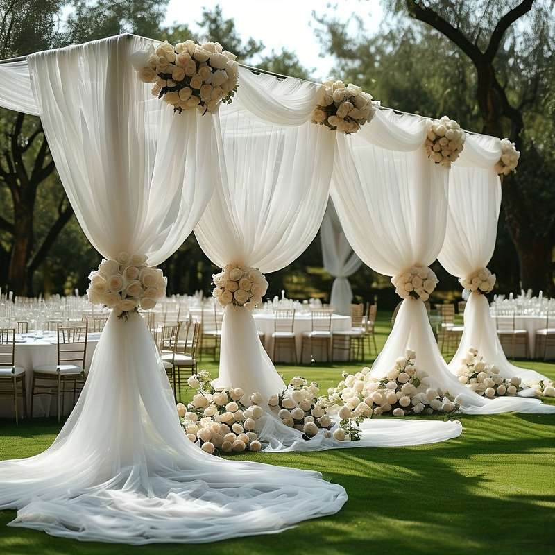 Elegant White Chiffon Tulle Curtains For Wedding Arch