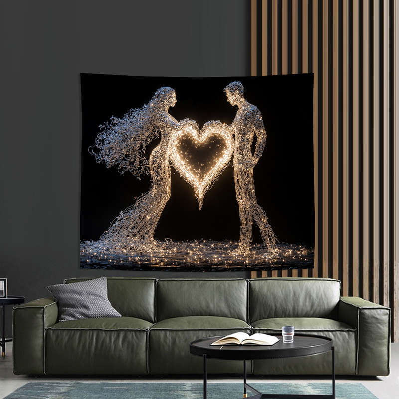 Valentine's Day Glowing Couple Silhouette Tapestry