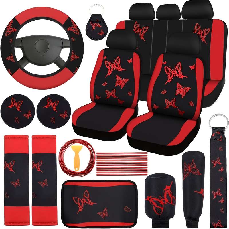 Universal 43 Piece Pink Butterfly Car Seat Cover Set