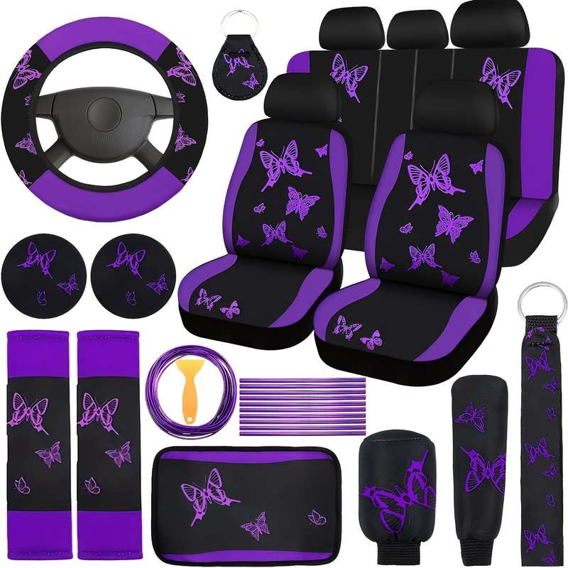 Universal 43 Piece Pink Butterfly Car Seat Cover Set