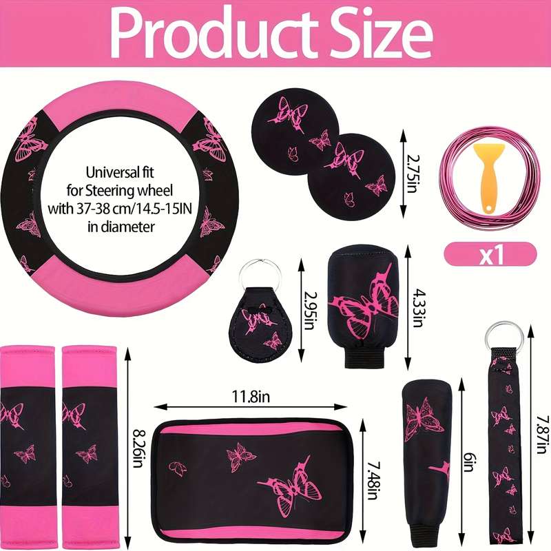 Universal 43 Piece Pink Butterfly Car Seat Cover Set