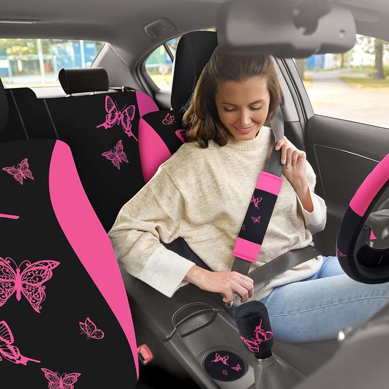 Universal 43 Piece Pink Butterfly Car Seat Cover Set