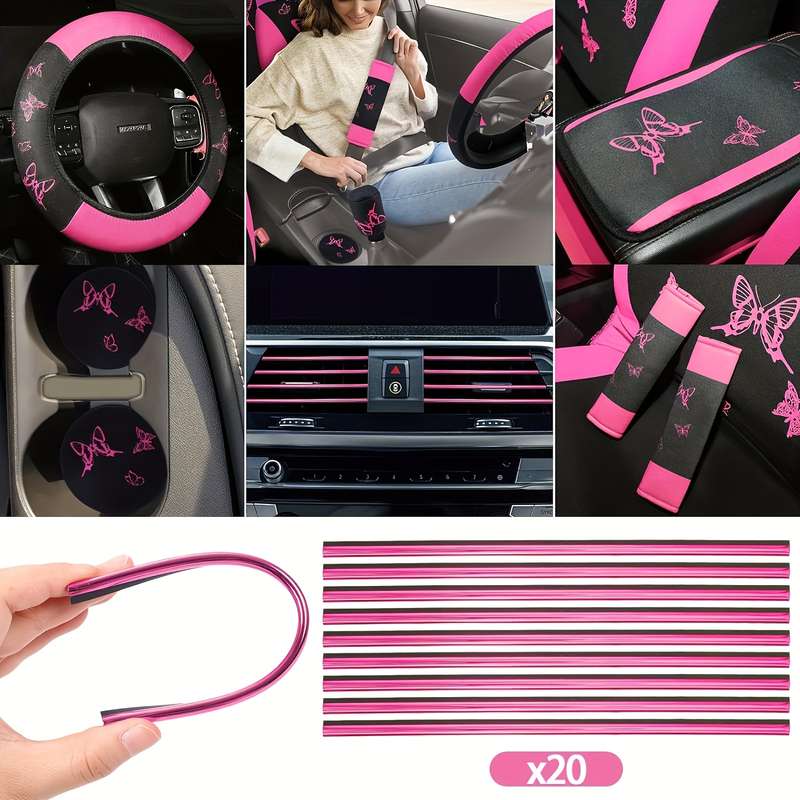 Universal 43 Piece Pink Butterfly Car Seat Cover Set