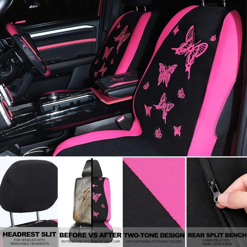 Universal 43 Piece Pink Butterfly Car Seat Cover Set