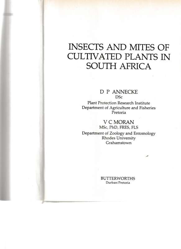 INSECTS AND MITES OF CULTIVATED PLANTS IN SOUTH AFRICA