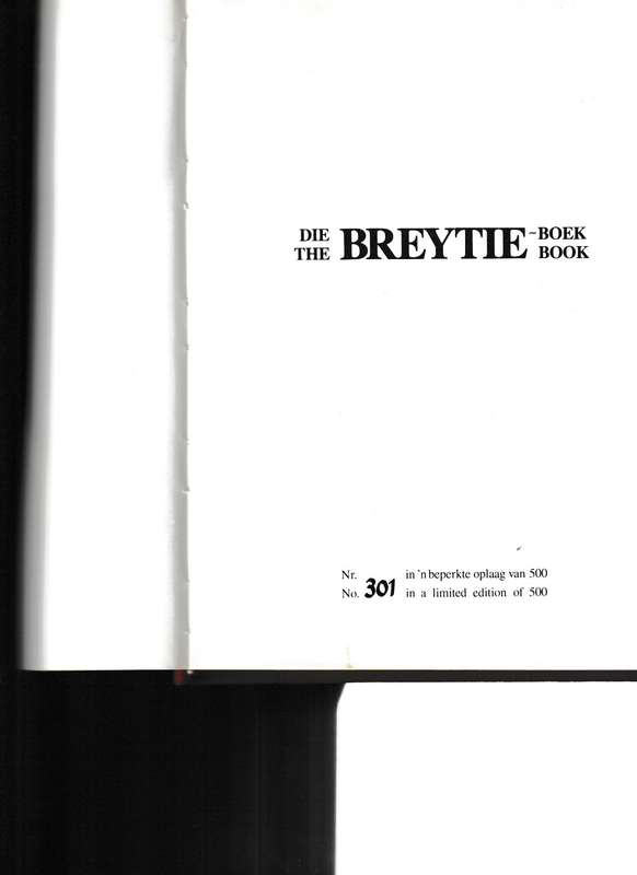 DIE BREYTIE BOEK, OPLAAG BEPERK TOT 500 EKSEMPLARE