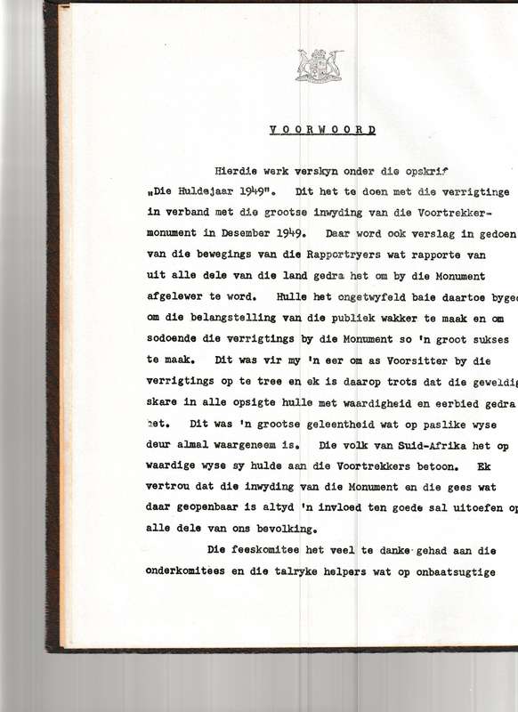 DIE HULDEJAAR 1949 - VOORTREKKER-MONUMENT