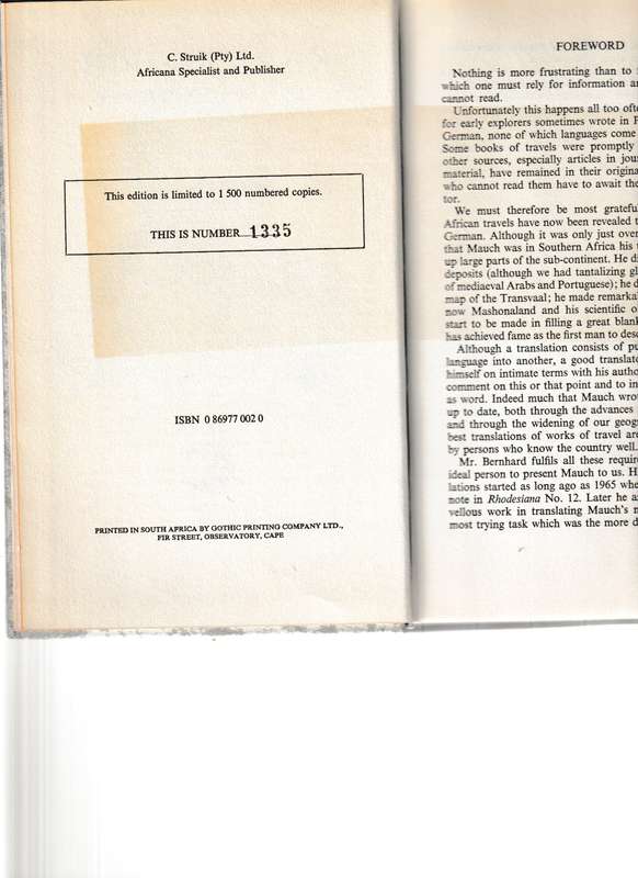 KARL MAUCH, AFRICAN EXPLORER, LIMITED COPIES