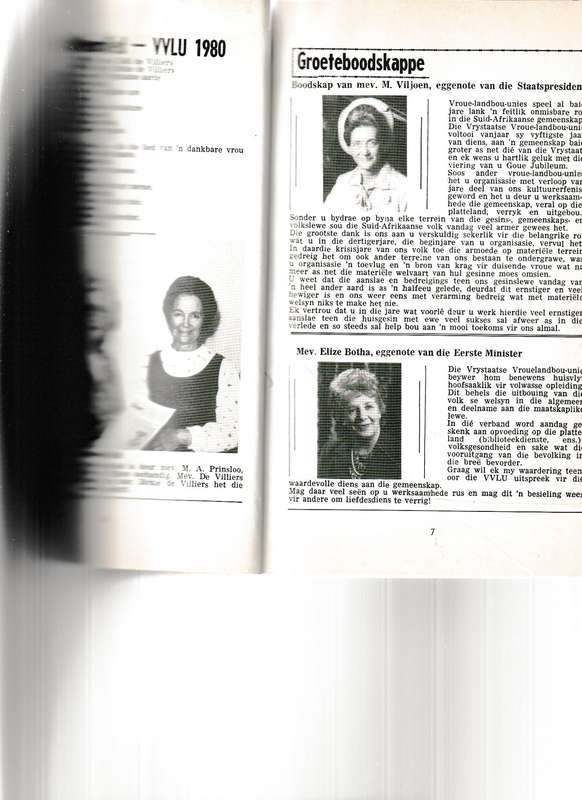 VRYSTAAT VROUE LANDBOU-UNIE 1930-1980