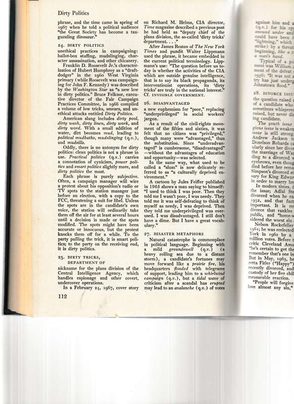 THE NEW LANGUAGE OF POLITICS, AN ANECDOTAL DICTIONARY OF CATCHWORDS, SLOGANS & POLITICAL USAGE