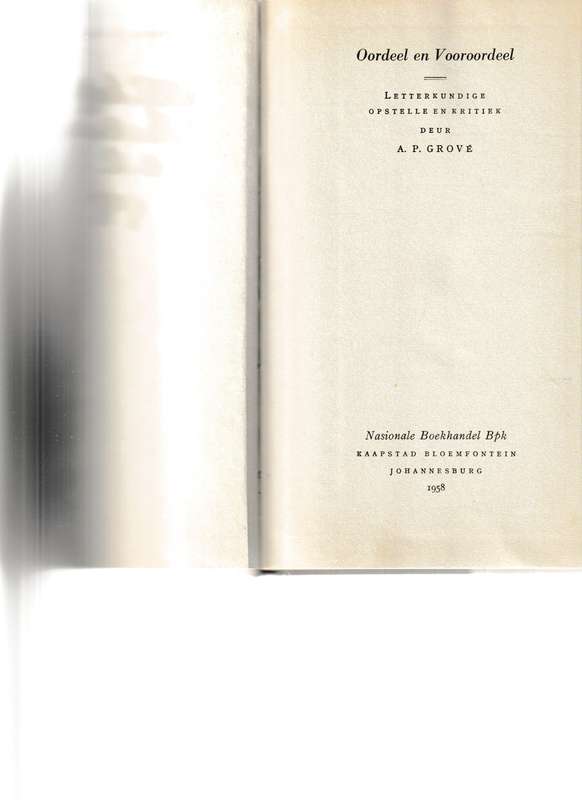 OORDEEL EN VOOROORDEEL deur A.P. GROVE