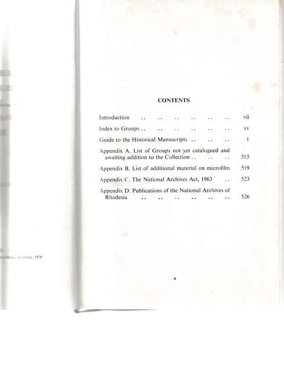 GUIDE TO THE HISTORICAL MANUSCRIPTS IN THE NATIONAL ARCHIVES OF RHODESIA