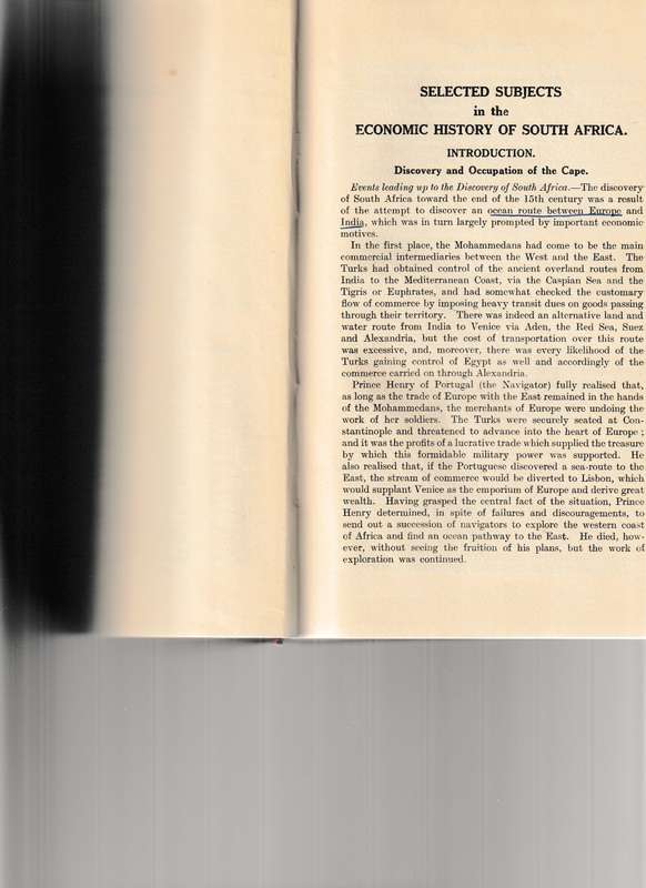 ECONOMIC HISTORY OF SOUTH AFRICA by M.H. DE KOCK