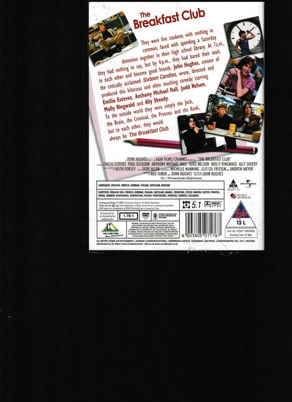 THE BREAKFAST CLUB DVD
