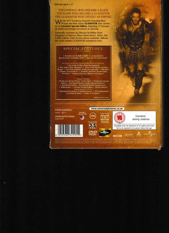 GLADIATOR 3 DVD EXTENDED SPECIAL EDITION IN SLIP CASE WITH BOOKLET