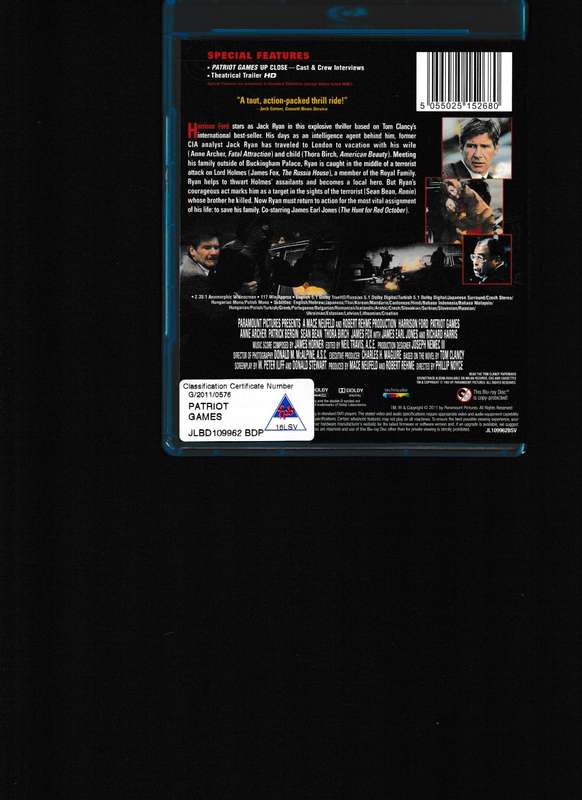 PATRIOT GAMES BLU RAY