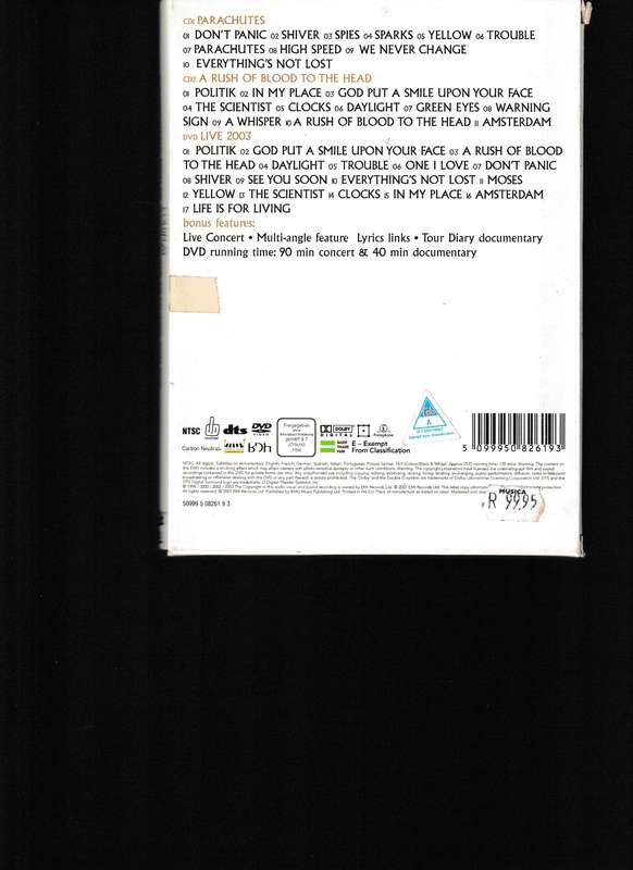 COLD PLAY 2 CD + DVD, PARACHUTES, A RUSH OF BLOOD TO THE HEAD, LIVE 2003 DVD