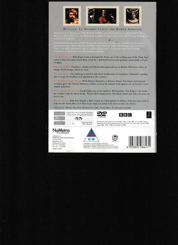THE BLACK ADDER DVD THE HISTORIC FIRST SERIES